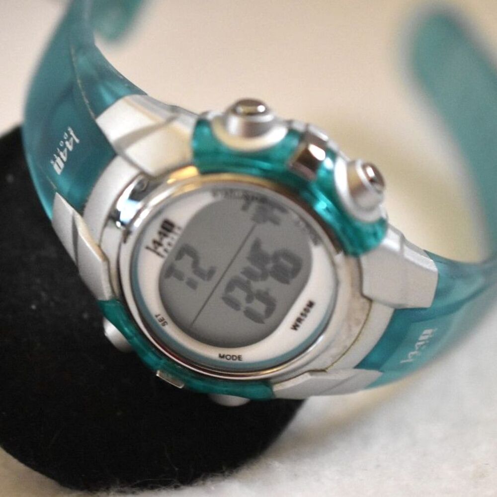 Timex 1440 Sports Digital Teal Silicone Band Silver Tone Working Watch